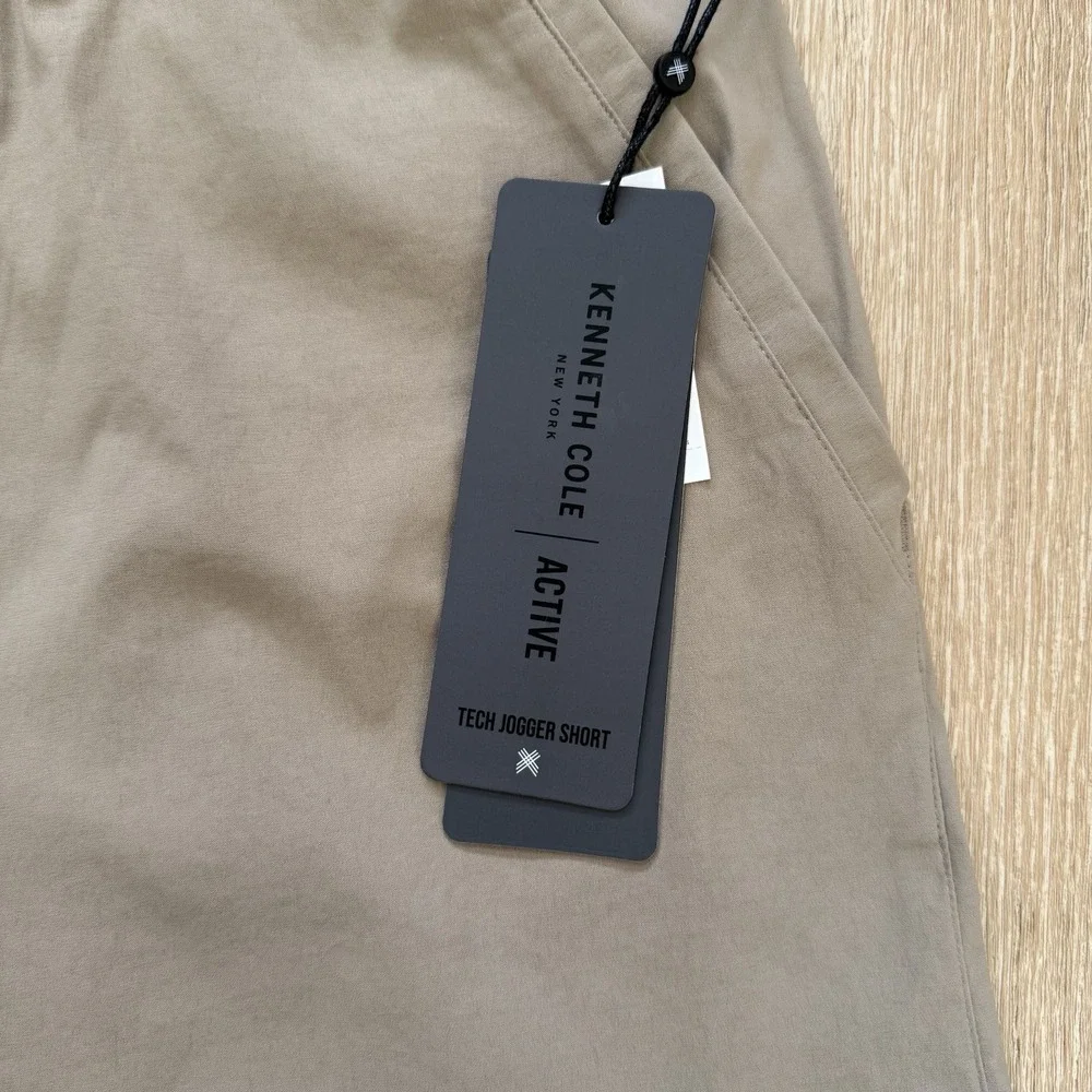 Kenneth Cole Tech Jogger Shorts Flex Stretch Water Resist Woven Nylon‎ Gravel